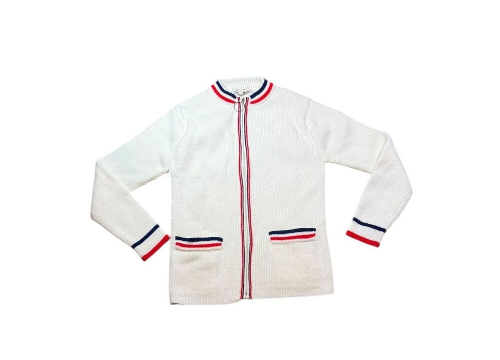 VTG Jeri Jo White Zip Cardigan Women's Size Medium Sweater - Tennis - Varsity